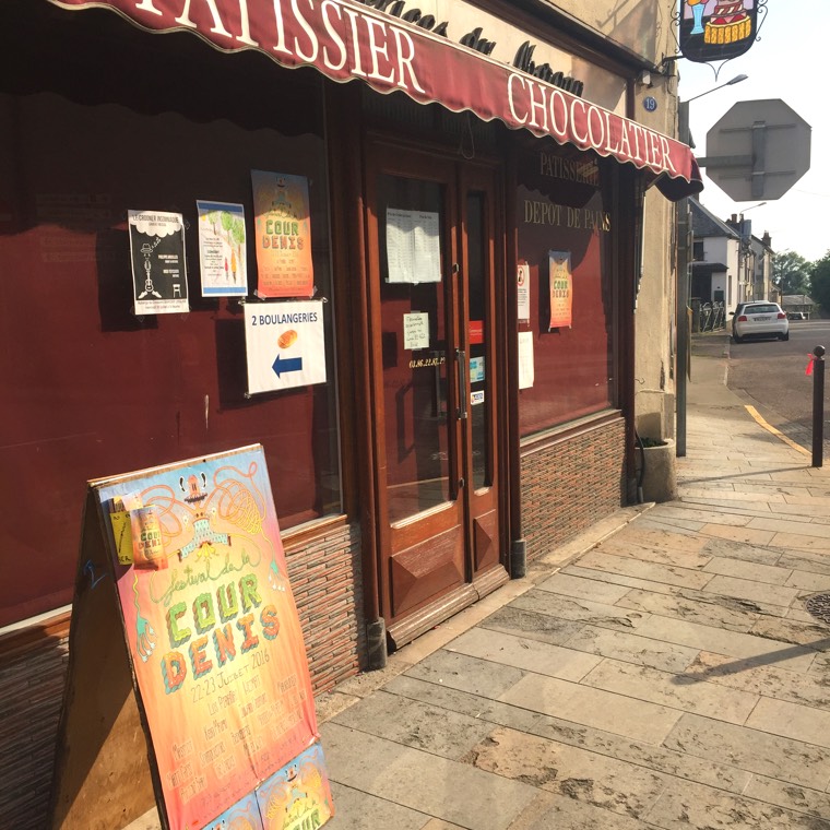 Photo of the 2016 Festival de la Cour Denis poster as seen posted outside in a village in Burgundy, France