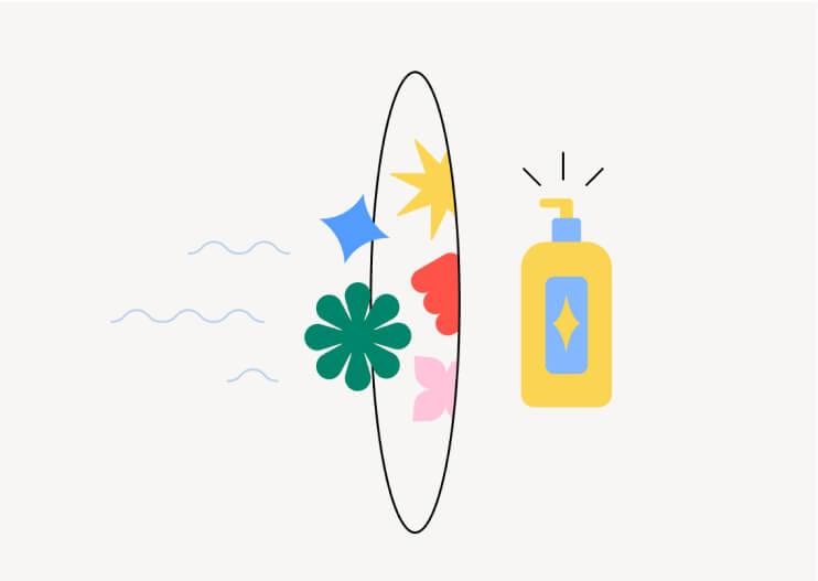 Illustration of ideas coming together to form a cosmetic product.