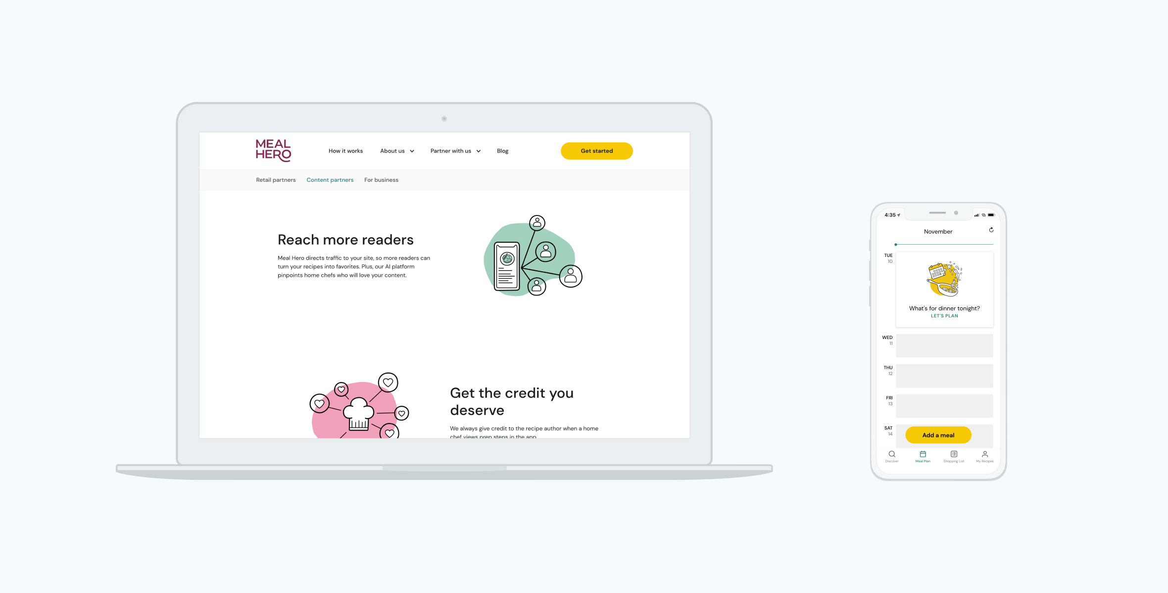 Device website mockup for Mealhero