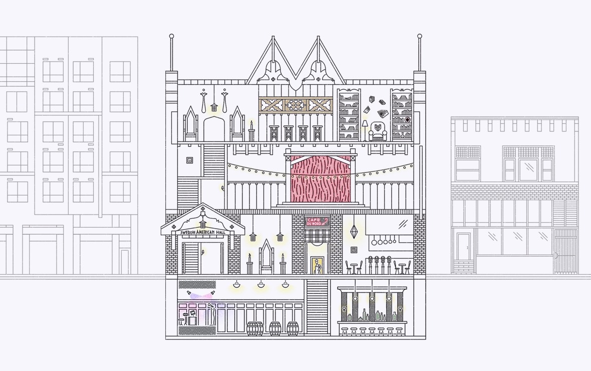 Swedish American Hall illustration by Parker Richard